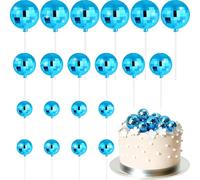 ASTARON - Lot de 20 décorations pour gâteau en forme de boule disco - Piques en forme de boule disco bleue - Décorations pour anniversaire, retraite, fête sur le thème des années 70