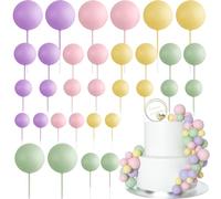 ASTARON Lot de 32 décorations de gâteau en forme de boules Mini ballons Bâtonnets de décoration de gâteau Boules en mousse Pics à gâteau pour fête de mariage Anniversaire (Coloré)