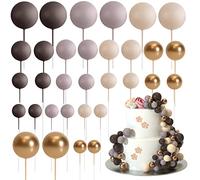 ASTARON Lot de 32 décorations de gâteau en forme de boules Mini ballons Bâtonnets de décoration de gâteau Boules en mousse Pics à gâteau pour fête de mariage Anniversaire (or brun)