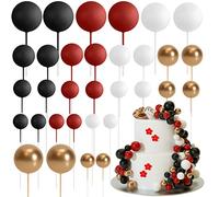 ASTARON Lot de 32 décorations de gâteau en forme de boules Mini ballons Bâtonnets de décoration de gâteau Boules en mousse Pics à gâteau pour fête de mariage Anniversaire (Rouge Noir)