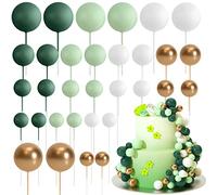 ASTARON Lot de 32 décorations de gâteau en forme de boules Mini ballons Bâtonnets de décoration de gâteau Boules en mousse Pics à gâteau pour fête de mariage Anniversaire (Or vert)