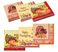 ASTARON Lot de 60 serviettes de table jetables en papier de 33 x 33 cm pour l'automne, fournitures de fête de Thanksgiving, 3 motifs