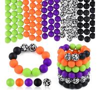 ASTARON Perles en silicone pour Halloween, 100 pièces, 15 mm, violettes, orange et noires, pour bricolages d'Halloween, porte-clés, bracelets, fabrication de bijoux, idées cadeaux, décorations