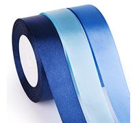 ASTARON Ruban de satin bleu pour bouquet de mariage, loisirs créatifs, 2,5 cm, couleur unie pour emballage cadeau, nœuds pour cheveux, ruban de soie pour bouquets, décoration de fête prénatale