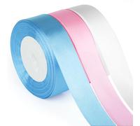 ASTARON Ruban de satin pour loisirs créatifs, 2.5 cm, rose et bleu, pour cadeaux, bouquets, emballages, nœuds pour cheveux, décorations de mariage, baby shower, révélation du sexe du bébé