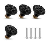 ASTER 4 Pièces Boutons de Meuble Noirs, Boutons d'Armoire Vintage avec Vis, Motif Fleurs Boutons de Tiroir Ronds pour Commode, Tiroirs, Placards à Chaussures, Placards de Cuisine