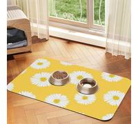 Aster Blanc Marguerite Jaune,Tapis d'alimentation pour Animaux de Compagnie, Sets de Table en Cuir PU pour Chats et Chiens,30x45cm