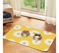 Aster Blanc Marguerite Jaune,Tapis d'alimentation pour Animaux de Compagnie, Sets de Table en Cuir PU pour Chats et Chiens,30x45cm