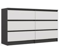 ASTER - Commode large chambre salon bureau - 6 tiroirs - 138x40x75cm - anthracite et blanc