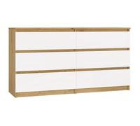 ASTER - Commode large chambre salon bureau - 6 tiroirs - 138x40x75cm - artisan et blanc