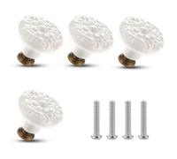 ASTER Lot de 4 boutons en céramique pour tiroirs vintage en forme de fleur, boutons décoratifs pour meubles avec vis de montage pour placards, tiroirs, armoires, portes, diamètre 3,6 cm (blanc)