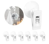 ASTER Lot de 6 clips de rideau de douche avec ventouse, ventouses rondes à usages multiples avec protection contre l'eau, protection contre les éclaboussures, supports de rideau de douche pour douche