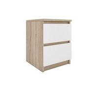 ASTER T2 - Table de chevet contemporaine 40x30x30 - Table de nuit/d'appoint 2 tiroirs style scandinave - Meuble de rangement