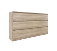 ASTER T6 - Commode chambre/bureau/salon 138x40x77 / 6 tiroirs - Meuble de rangement moderne Chiffonier Style Scandinave - Dressing