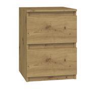 Aster - Table De Chavet Style Scandinave- 30x30x40 Cm - Chevet 2 Tiroirs - Meuble De Chambre - Chêne Marron