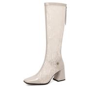 Asterisco Bottes Hautes Pour Femmes À Talon Bloc Mesh Talons Hauts Bottes Bout Carré Zip Eté Boots, W26413Lq Beige Taille 39 EU/40Cn