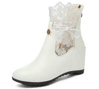 Asterisco Bottines Femme Talon Compensé Dentelle Talons Hauts Boot Bout Rond Zip Bottes de Fête, J2025Be Blanc Taille 37 EU/38Cn