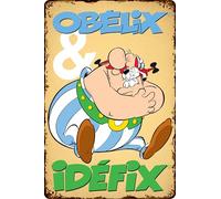 ASTERIX et OBELIX Plaque décorative rétro en tôle - 20 x 30 cm (Obélix & Idefix (assis)