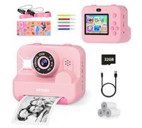 ASTGMI Appareil Photo Enfant, Appareil Photo Instantané 2.4" Écran avec Papier d'impression et Carte 32GB, Mode Video et Selfie, Jouet Cadeau pour Filles Garçons Enfant de 3-14 Ans(Rose)