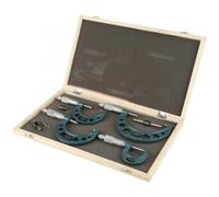 Astibym Jeu de Micromètres Extérieurs 0-100 Mm avec étui en Bois | Quatre tailles, carbure cémenté de haute qualité, fonte, mesure précise de la longueur, 4 accessoires inclus