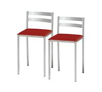 ASTIMESA 2 tabourets de Cuisine avec Dossier Bas, Bandes Horizontales et siège tapissé - Structure Couleur Aluminium - Siège en Similicuir Rouge