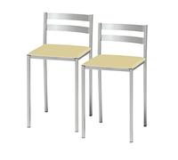 ASTIMESA 2 tabourets de Cuisine avec Dossier Bas, Bandes Horizontales et siège tapissé - Structure Couleur Aluminium - Siège en Similicuir Beige