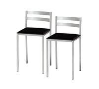 ASTIMESA 2 tabourets de Cuisine avec Dossier Bas, Bandes Horizontales et siège tapissé - Structure Couleur Aluminium - Siège en Similicuir Noir