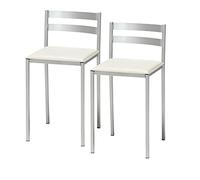ASTIMESA 2 tabourets de Cuisine avec Dossier Bas, Bandes Horizontales et siège tapissé - Structure Couleur Aluminium - Siège en Similicuir Blanc