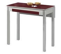 ASTIMESA Table de Cuisine Extensible 1 Aile tombée - 80 x 40 cm (80 x 60 cm) - Structure et Aile tombée Couleur Aluminium - Plateau en Verre Couleur Bordeaux