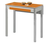 ASTIMESA Table de Cuisine Extensible 1 Aile tombée - 80 x 40 cm (80 x 60 cm) - Structure et Aile tombée Couleur Aluminium - Plateau en Verre Couleur Orange