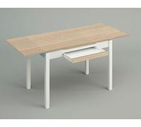 ASTIMESA - Table de Cuisine Extensible avec Plateau laminé, avec 2 Ailes et tiroir - Structure en métal Blanc - Couleur : chêne Clair - Table fermée : 100 cm x 60 cm - Table étendue : 150 x 60 cm