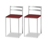 ASTIMESA - Tabourets de Cuisine avec Dossier Bas et Bandes Horizontales - Structure en Aluminium et siège en Similicuir - Couleur de l'assise : Bordeaux. Contenu : 2 unités. Dimensions : 90 cm