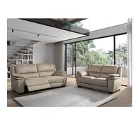ASTIO - Canapé Relax Electrique 3 Places + Canapé 2 Places Fixe Tissu Beige -