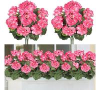 ASTNIC 2PCS Géranium Artificiel Extérieur, Fleurs Artificielles en Soie de Géranium pour l'Extérieur et l'Intérieur, Fleurs Artificielles Décoratives pour la Décoration de Table Noce (Rose)