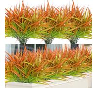 ASTNIC 8PCS Plantes Artificielles d'Extérieur, Plastique Fausse Arbustes Verts Résistant aux UV pour Fenêtre, Jardin, Terrasse, Allée, Porche Printemps été Décoration (Orange)