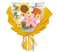 ASTNIC Bouquet de Fleurs Au Crochet, Bouquet de Fleurs Tricoté à la Main Tulipe Tournesol Rose pour la Fête des Mères Anniversaire Saint Valentin Cadeaux de Tricot pour les Mères Amies (orange)