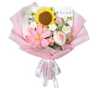 ASTNIC Bouquet de Fleurs Au Crochet, Bouquet de Fleurs Tricoté à la Main Tulipe Tournesol Rose pour la Fête des Mères Anniversaire Saint Valentin Cadeaux de Tricot pour les Mères Amies (rose)