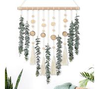 ASTNIC Décor de Tenture Murale d'Eucalyptus Artificiel Fausses Feuilles de Verdure de Plantes Décor Mural Boho avec Bâton en Bois pour Chambre Salle de Bain Rustique Ferme Maison Salon Décoration