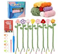 ASTNIC Kit de Crochet pour Débutant, 8pcs Marque-pages de Fleurs, Ensemble de Fils à Crocheter avec Instructions Vidéo étape par étape, Fil à Crocheter et Crochets, Cadeaux Artisanaux Faits à La Main