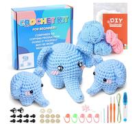 ASTNIC Kit de crochet pour débutants - 3 animaux - Tricot pour débutants - Avec fil à crochet et instructions vidéo étape par étape - Kit de bricolage créatif pour adultes - Cadeau (éléphant)