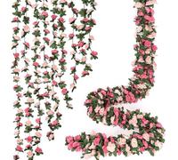 ASTNIC Lot de 9 72ft Guirlandes de Fleurs artificielles avec Eucalyptus, Rose Soie Guirlande pourpour Guirlande Mariage, Arche Murale, Fête, Décoration de Table, extérieur, intérieur (Rose)