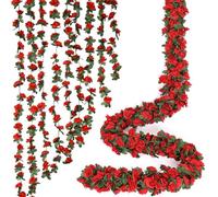 ASTNIC Lot de 9 72ft Guirlandes de Fleurs artificielles avec Eucalyptus, Rose Soie Guirlande pourpour Guirlande Mariage, Arche Murale, Fête, Décoration de Table, extérieur, intérieur (Rouge)