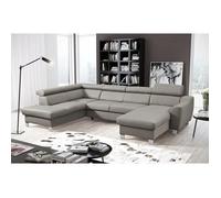 ASTON - Canapé panoramique d'angle convertible en cuir italien de luxe - 7/8 places - Méridienne à droite (vu de face) - Gris clair