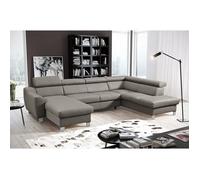 ASTON - Canapé panoramique d'angle convertible en cuir italien de luxe - 7/8 places - Méridienne à gauche (vu de face) - Gris clair