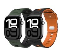 Astorgos 2Pack Bracelet Compatible avec Apple Watch Ultra 3/2/1 49mm,S11/S10 46mm,9/8/7 45mm,SE3/SE2/SE/6/5/4 44mm,3/2/1 42mm,Bracelet de Montre en Silicone Bicolore pour Homme Femme, NrOrge+VertAmNr