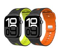 Astorgos 2Pièces Bracelet Compatible avec Apple Watch Ultra 3/2/1 49mm,S11/S10 46mm,9/8/7 45mm,SE3/SE2/SE/6/5/4 44mm,3/2/1 42mm, Bracelet en Silicone Réglable pour Sport, NOrg+Nr Jaune Fluorescent