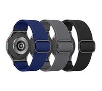 Astorgos 3 Pack Bracelet Élastique en Nylon Compatible avec Samsung Galaxy Watch 7 FE 6 5 4 40mm 44mm/Watch 6 Classic 43mm 47mm/5 Pro 45mm/4 Classic 42mm 46mm, Bracelet Extensible en Tissu, N+G+B