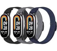 Astorgos 3 Pack Bracelet Élastique en Nylon pour Xiaomi Mi Band 9/Mi Band 8, Extensible en Tissu de Sport de Remplacement pour Femme Homme - Noir+Gris+Bleu