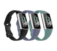 Astorgos 3 Pack Bracelet Fin Compatible avec Fitbit Charge 6/Charge 5 pour Femmes Hommes, Bracelet Étroit de Remplacement en TPE, Noir/Vert Pin/Bleu Gris