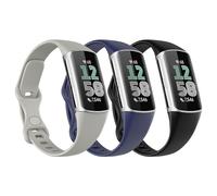 Astorgos 3 Pack Bracelet Fin Compatible avec Fitbit Charge 6/Charge 5 pour Femmes Hommes, Bracelet Étroit de Remplacement en TPE, Noir/Bleu Foncé/Gris Roche